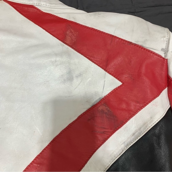 Women’s White red protective gear Akoury leather biker suit with protection 2 pc - Picture 9 of 17